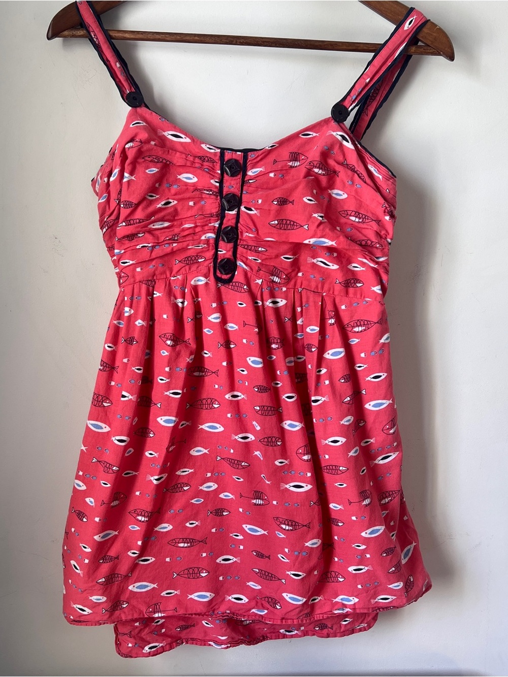 Lilka Anthropologie Coral Fish-Print Tank with Black Trim